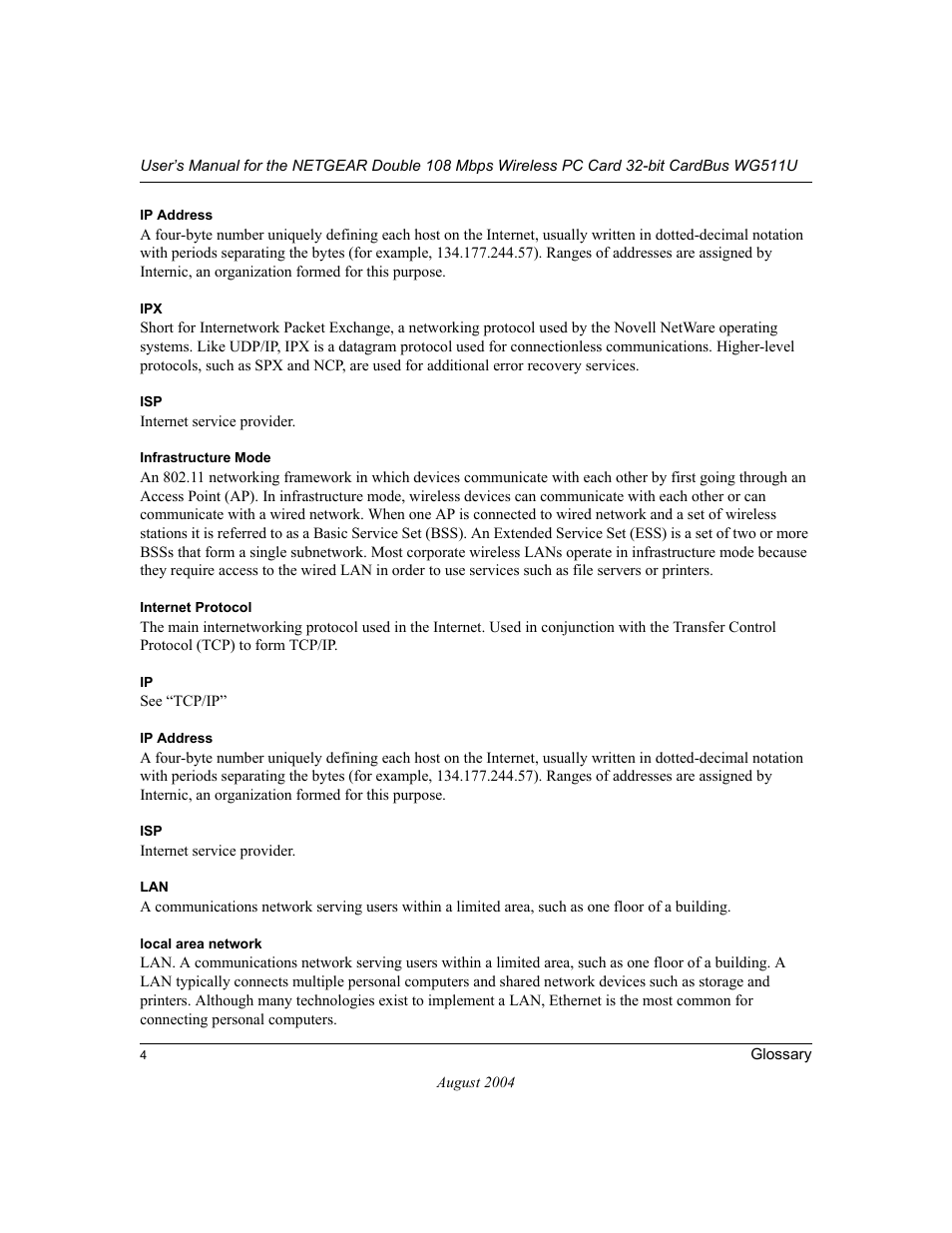 NETGEAR Double 108 Mbps Wireless PC Card WG511U User Manual | Page 90 / 95