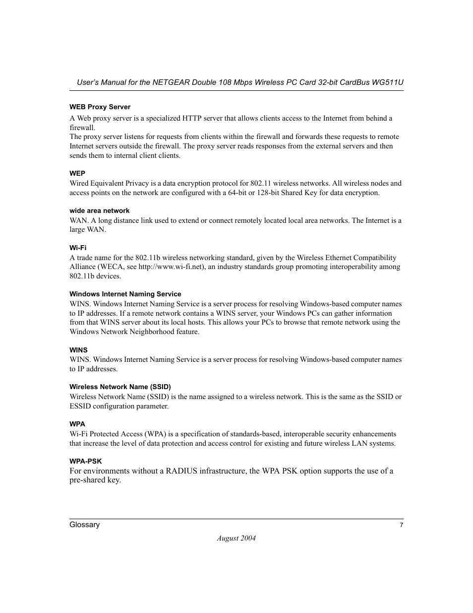 NETGEAR Double 108 Mbps Wireless PC Card WG511U User Manual | Page 93 / 95