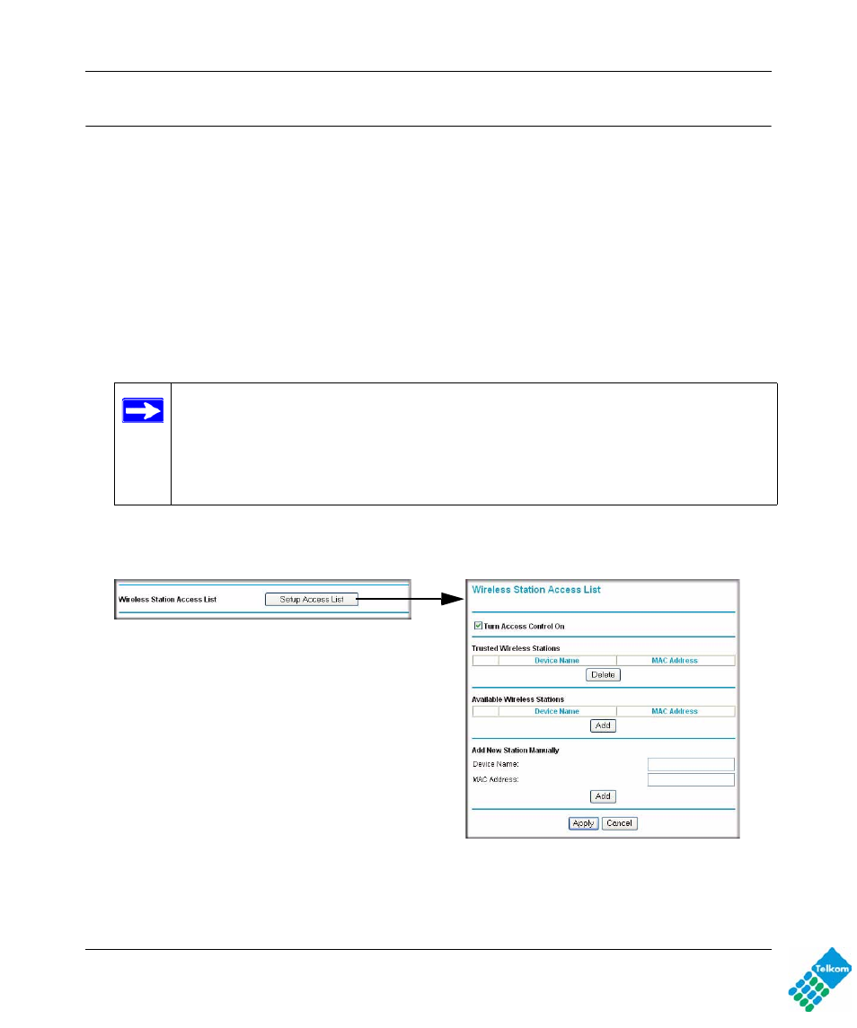 Restricting access by mac address | NETGEAR DG834GUV5 User Manual | Page 39 / 120