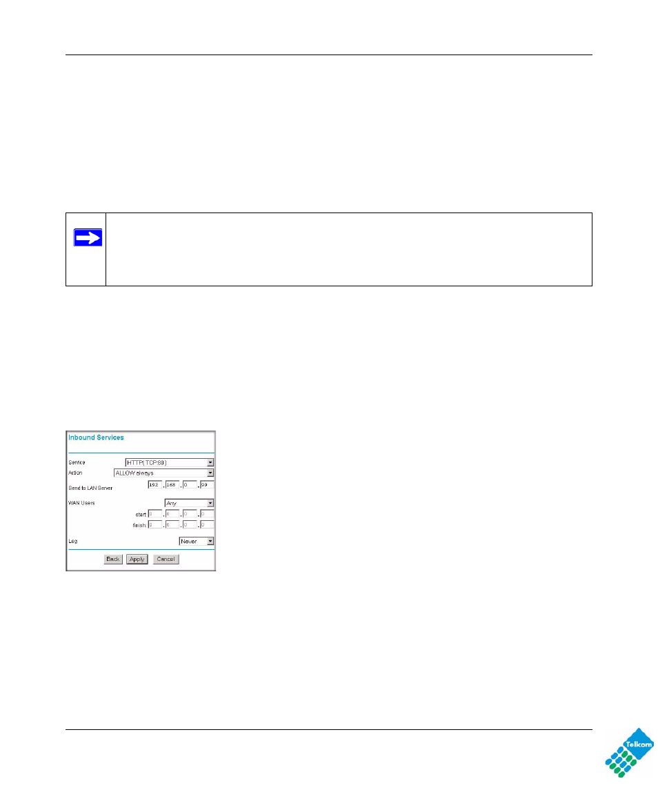 Inbound rules (port forwarding) | NETGEAR DG834GUV5 User Manual | Page 46 / 120