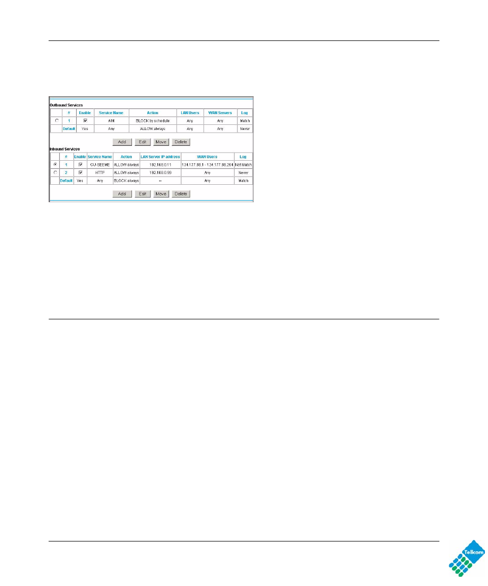 Order of precedence for rules, Services | NETGEAR DG834GUV5 User Manual | Page 50 / 120