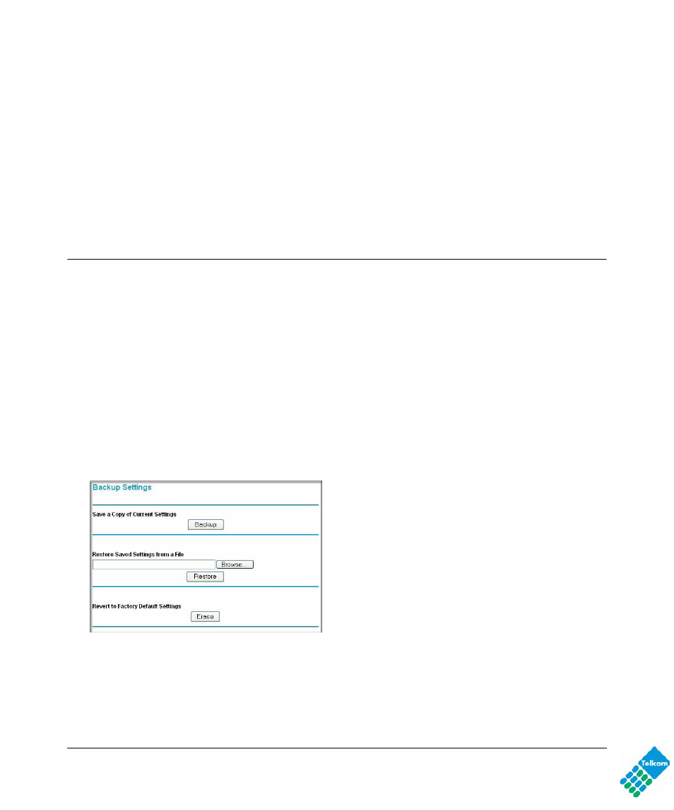 Chapter 4 managing your network, Backing up, restoring, or erasing your settings, Backing up the configuration to a file | NETGEAR DG834GUV5 User Manual | Page 55 / 120