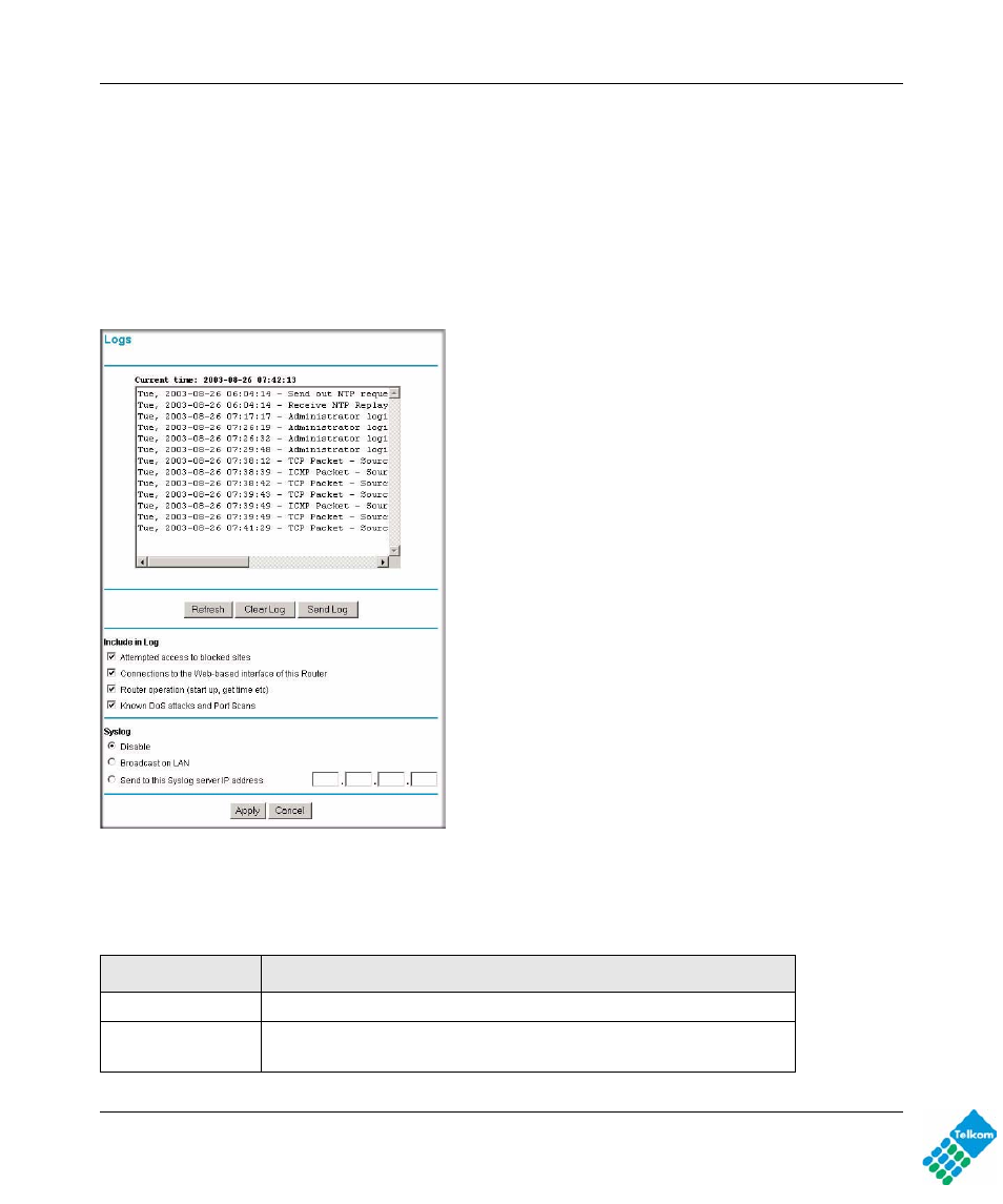 Viewing, selecting, and saving logged information | NETGEAR DG834GUV5 User Manual | Page 63 / 120