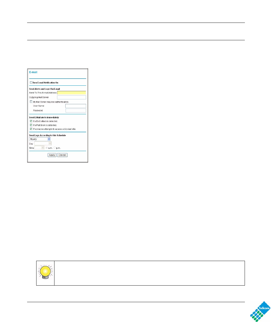 Enabling security event e-mail notification | NETGEAR DG834GUV5 User Manual | Page 66 / 120
