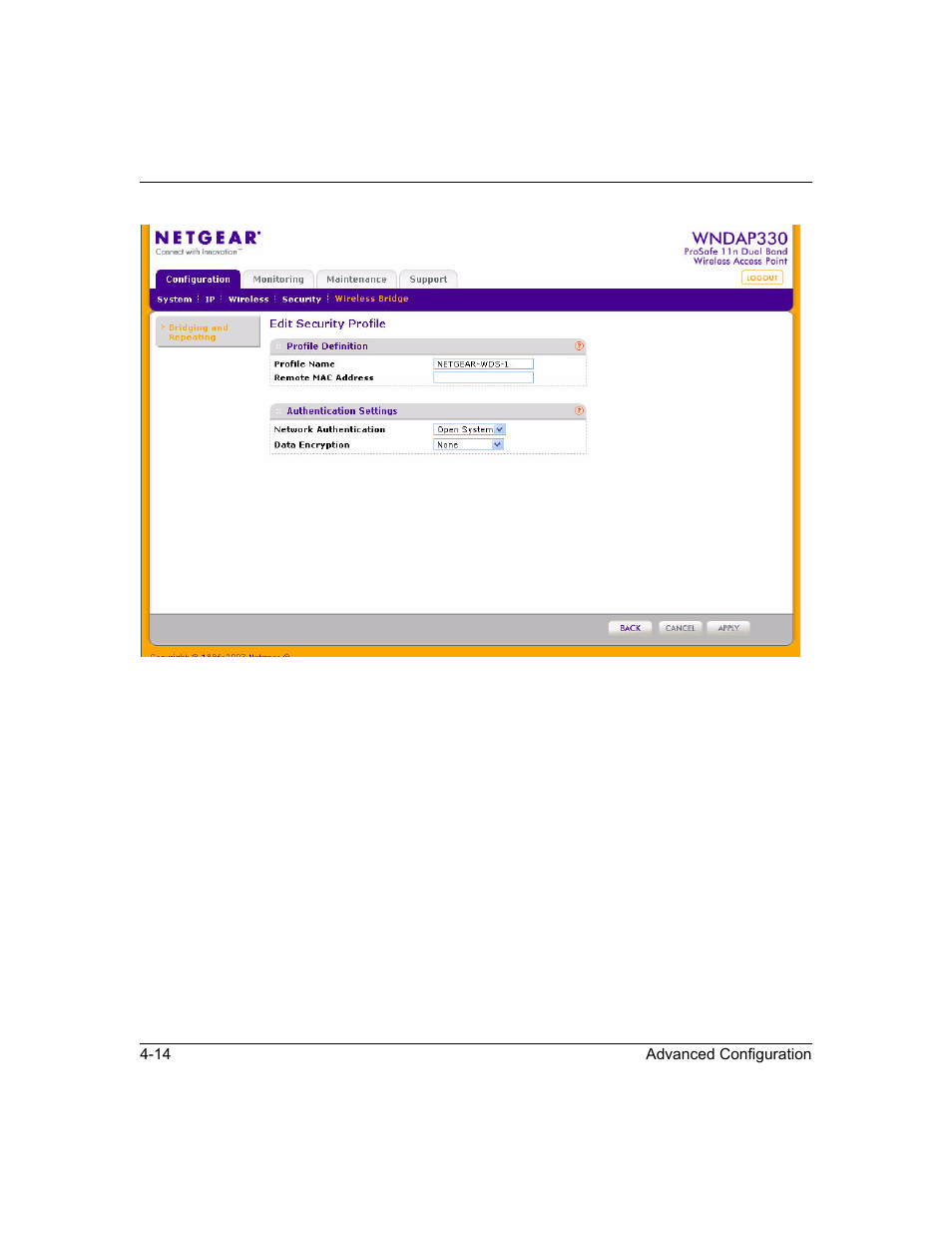 Configuring a wndap330 as a point-to-point bridge, Figure 4-7 | NETGEAR ProSafe WNDAP330 User Manual | Page 106 / 142