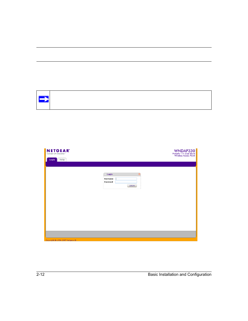 Logging in using the default ip address, Logging in using the default ip address -12 | NETGEAR ProSafe WNDAP330 User Manual | Page 38 / 142