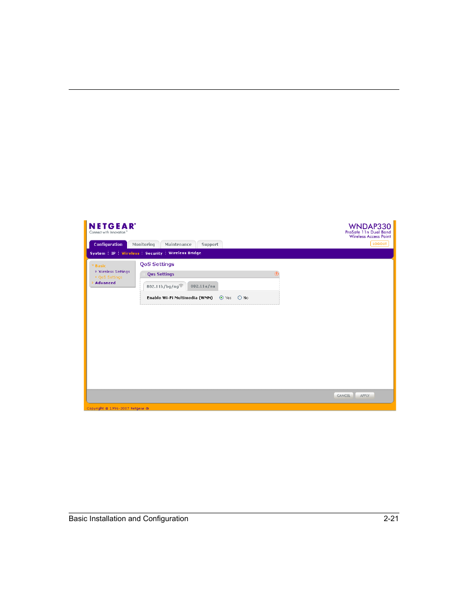 Configuring qos settings, Configuring qos settings -21 | NETGEAR ProSafe WNDAP330 User Manual | Page 47 / 142