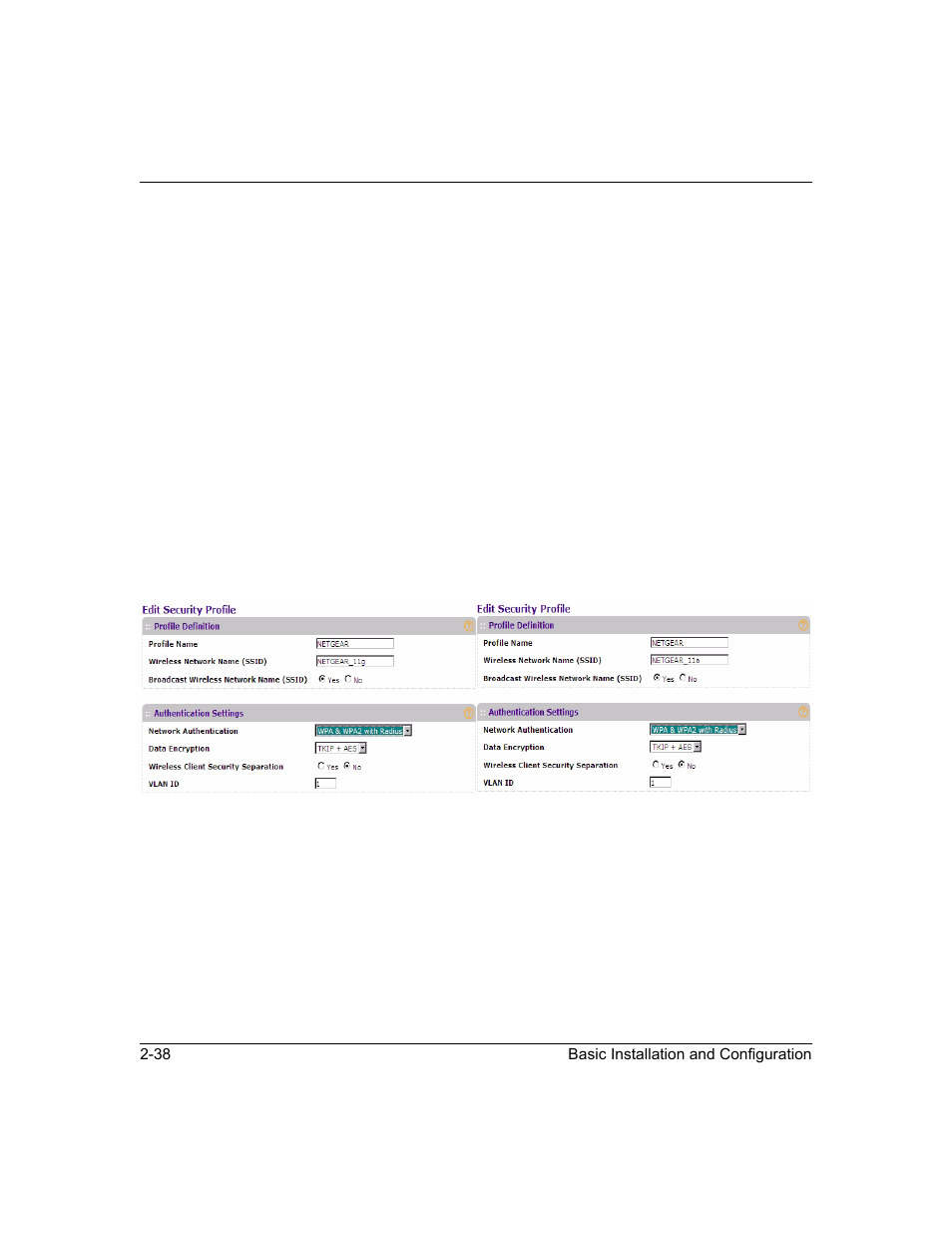 Configuring wpa and wpa2 with radius, Configuring wpa and wpa2 with radius -38, For spe | Configuring wpa and wpa2 with | NETGEAR ProSafe WNDAP330 User Manual | Page 64 / 142