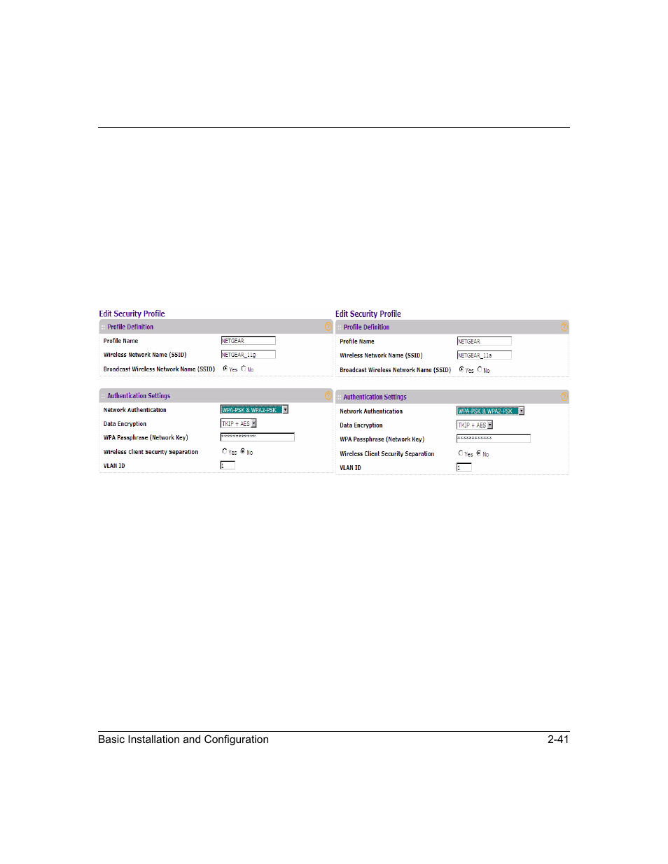 Configuring wpa-psk and wpa2-psk, Configuring wpa-psk and wpa2-psk -41 | NETGEAR ProSafe WNDAP330 User Manual | Page 67 / 142