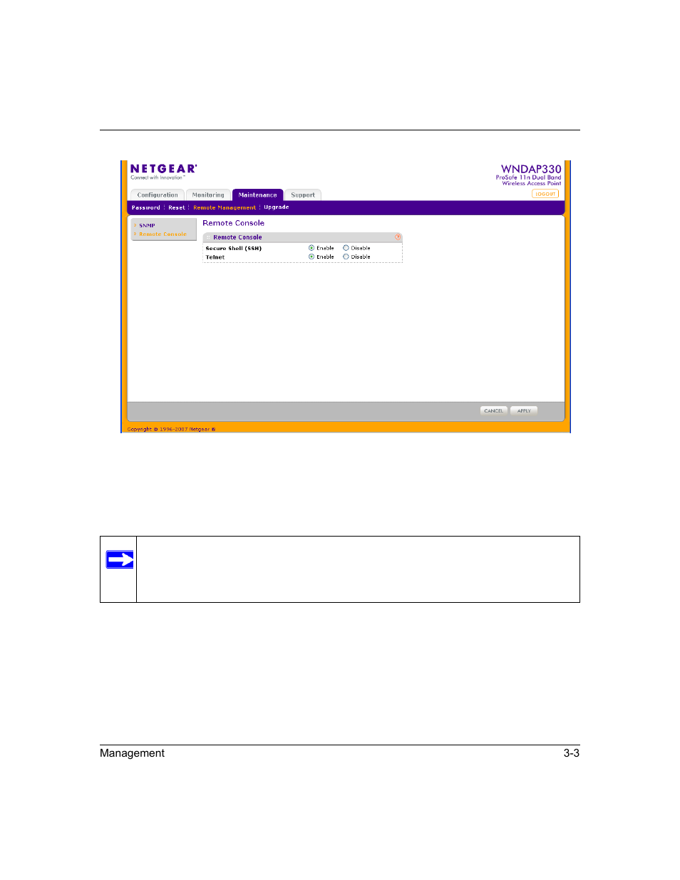 Using the secure telnet interface, Using the secure telnet interface -3 | NETGEAR ProSafe WNDAP330 User Manual | Page 73 / 142