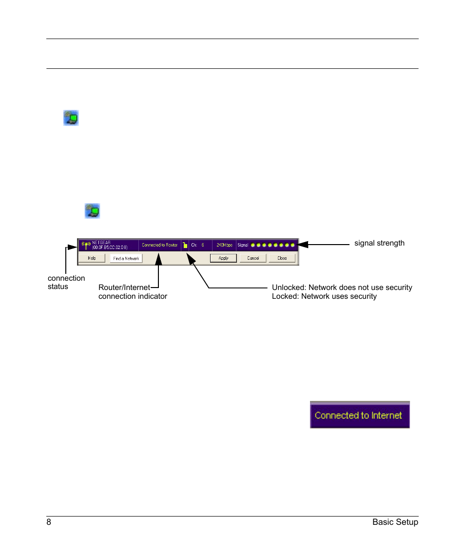 Connecting to wireless networks and the internet, The smart wizard status bar | NETGEAR WN511T User Manual | Page 16 / 42