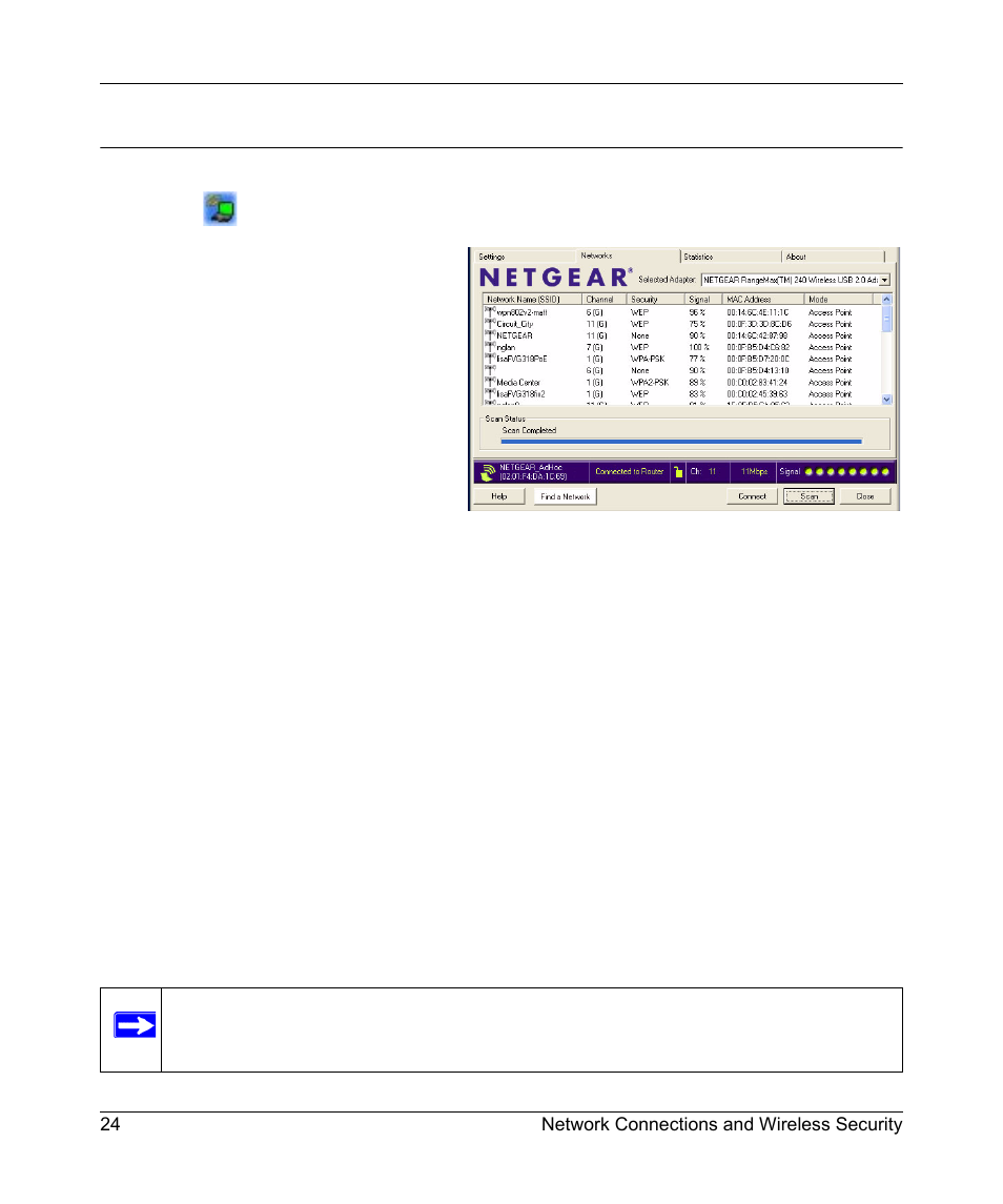 Networks page | NETGEAR WN511T User Manual | Page 32 / 42