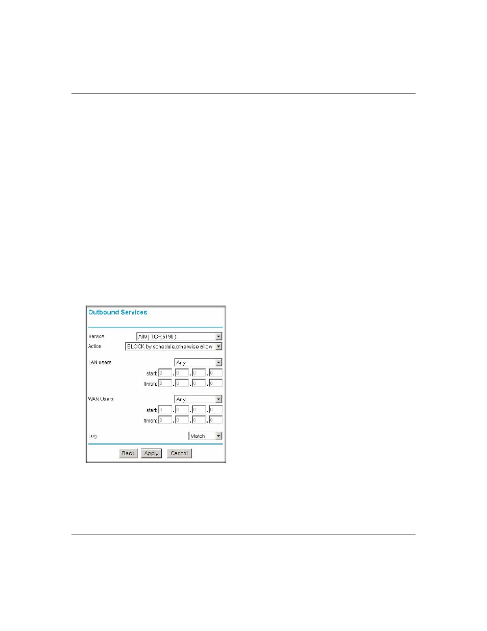 Outbound rules (service blocking), Outbound rule example: blocking instant messenger, Outbound rules (service blocking) -11 | NETGEAR Cable/DSL ProSafe Firewall FR328S User Manual | Page 57 / 135