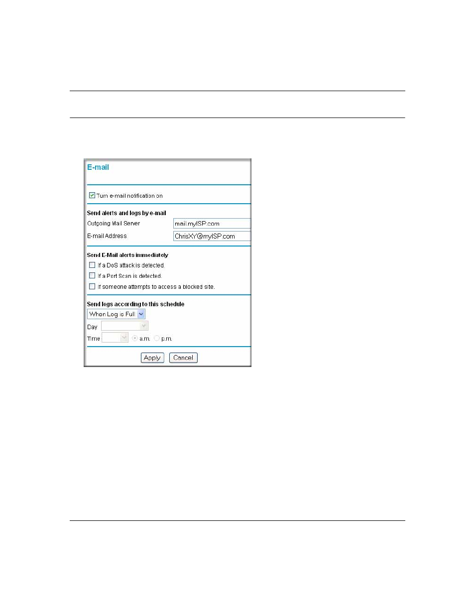 Enabling security event e-mail notification, Enabling security event e-mail notification -8 | NETGEAR Cable/DSL ProSafe Firewall FR328S User Manual | Page 70 / 135