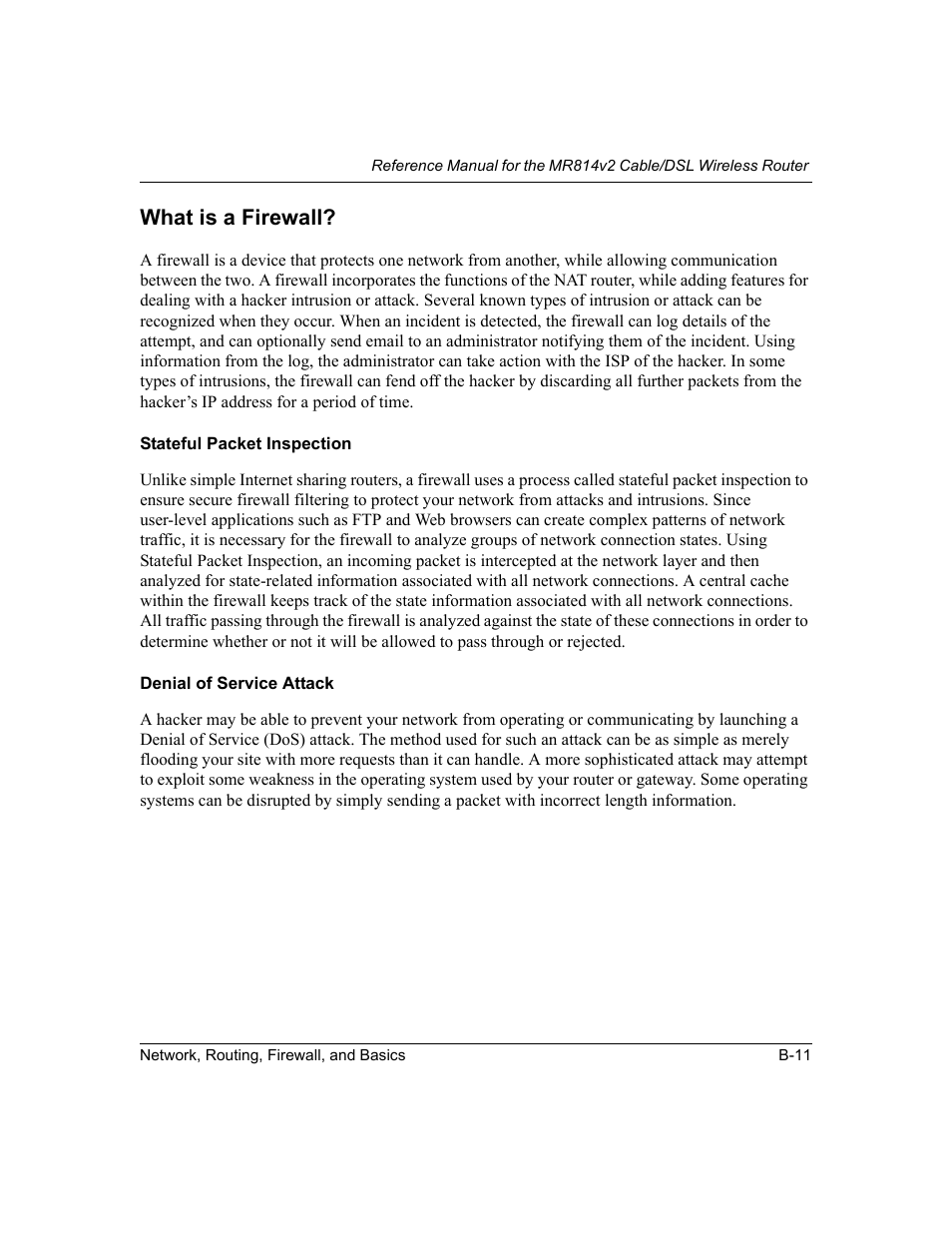 What is a firewall, Stateful packet inspection, Denial of service attack | NETGEAR MR814v2 User Manual | Page 101 / 142