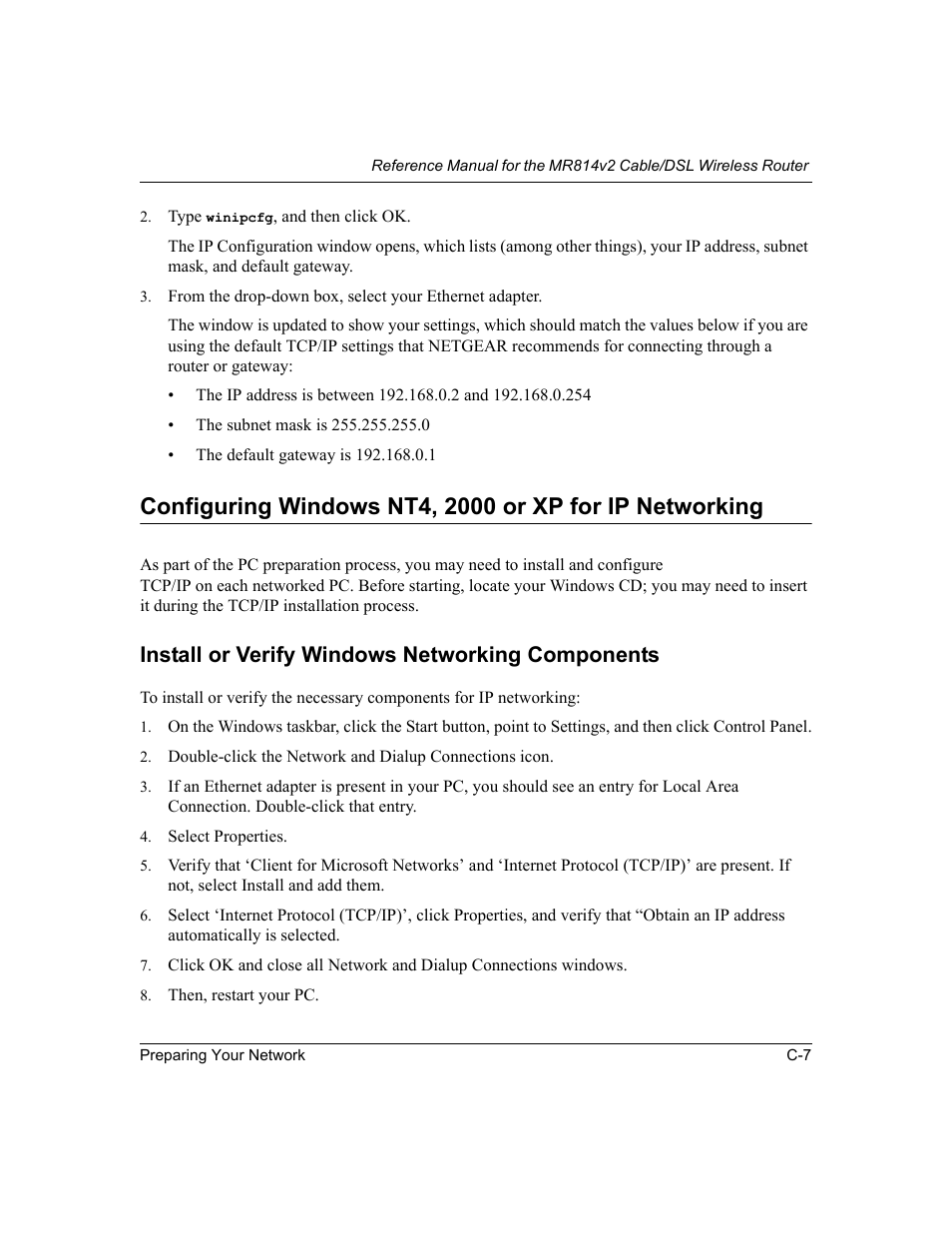 Install or verify windows networking components | NETGEAR MR814v2 User Manual | Page 111 / 142