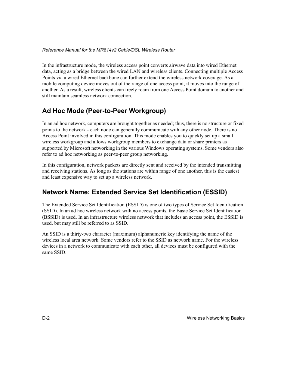 Ad hoc mode (peer-to-peer workgroup) | NETGEAR MR814v2 User Manual | Page 128 / 142