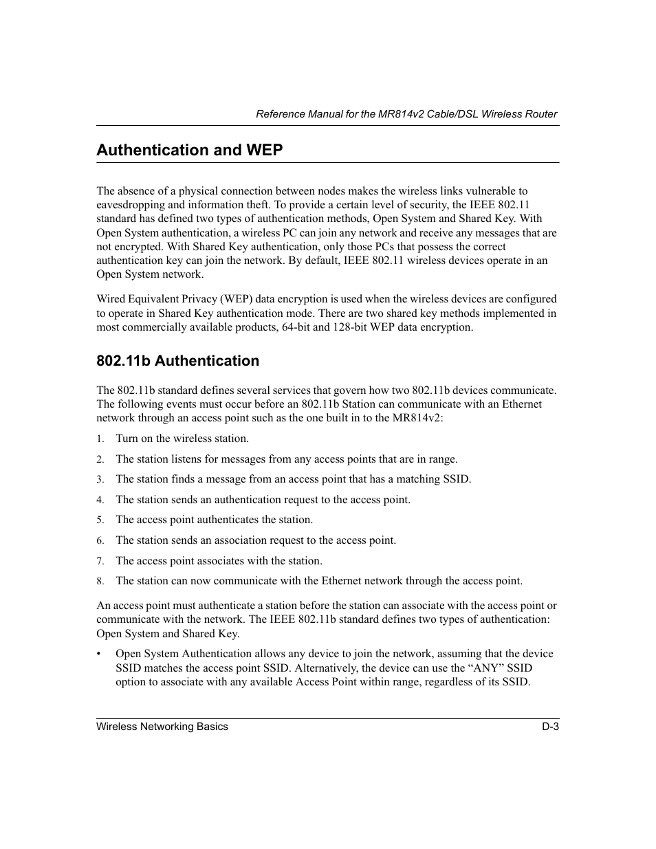 Authentication and wep, 11b authentication, Fer to | NETGEAR MR814v2 User Manual | Page 129 / 142