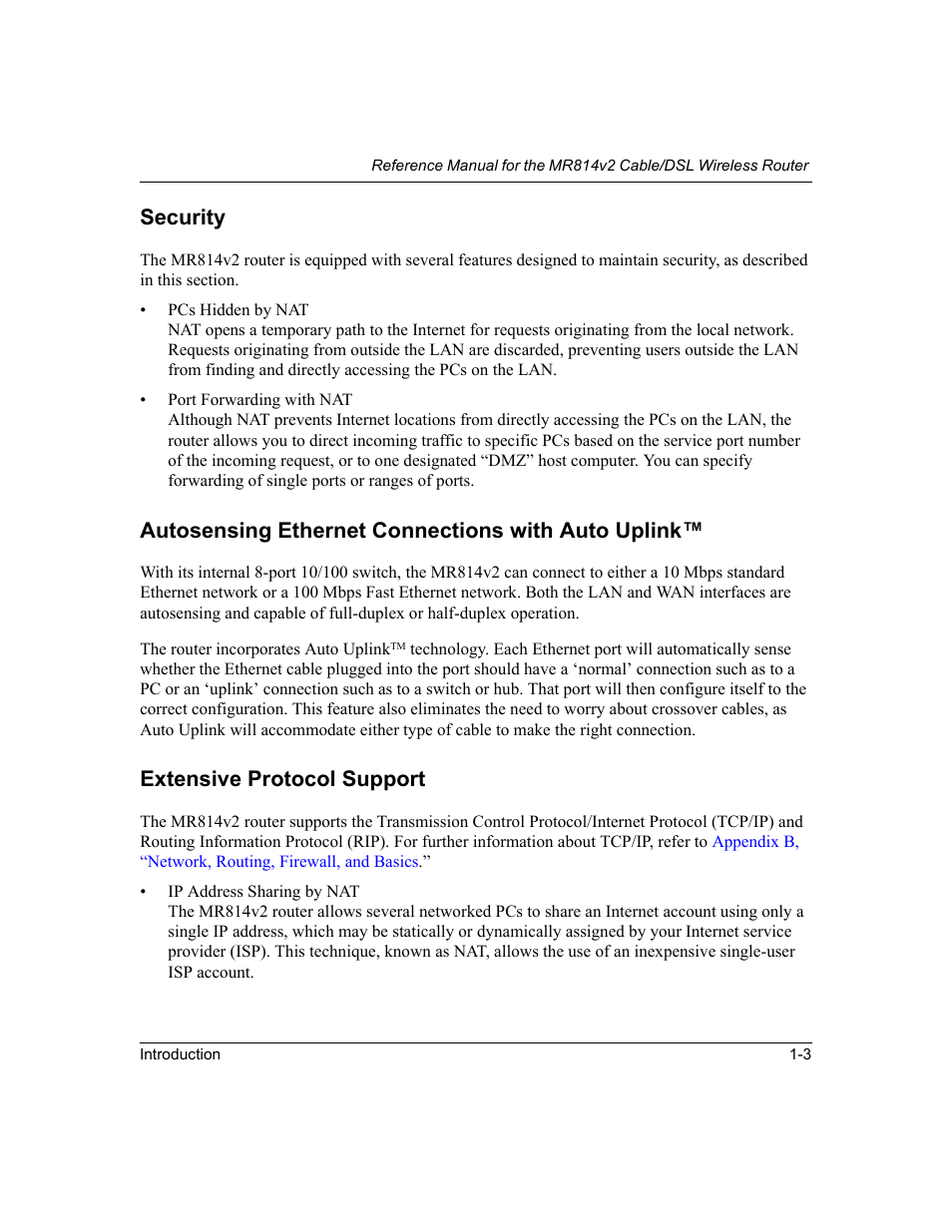 Security, Autosensing ethernet connections with auto uplink, Extensive protocol support | NETGEAR MR814v2 User Manual | Page 15 / 142