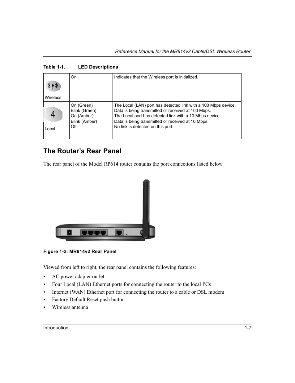 The router’s rear panel, The router’s rear panel -7 | NETGEAR MR814v2 User Manual | Page 19 / 142