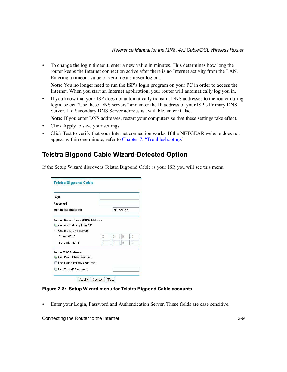 Telstra bigpond cable wizard-detected option, Telstra bigpond cable wizard-detected option -9 | NETGEAR MR814v2 User Manual | Page 29 / 142