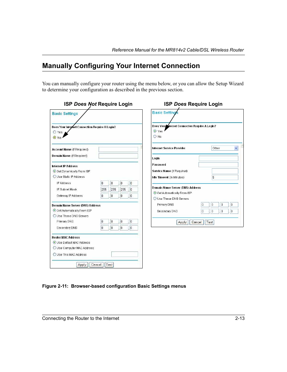 Manually configuring your internet connection, Manually configuring your internet connection -13, E procedure | Manually configuring your | NETGEAR MR814v2 User Manual | Page 33 / 142
