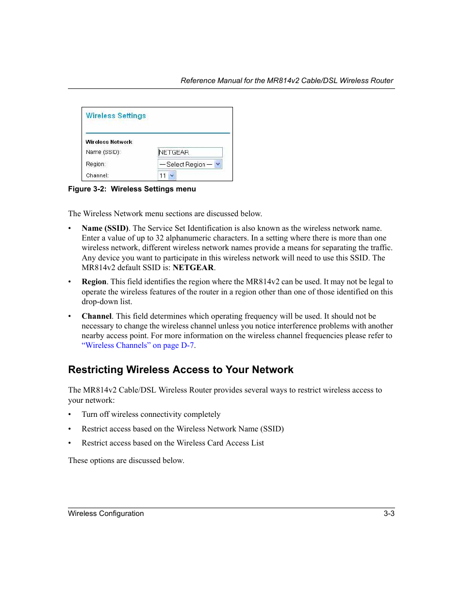 Restricting wireless access to your network, Restricting wireless access to your network -3 | NETGEAR MR814v2 User Manual | Page 39 / 142