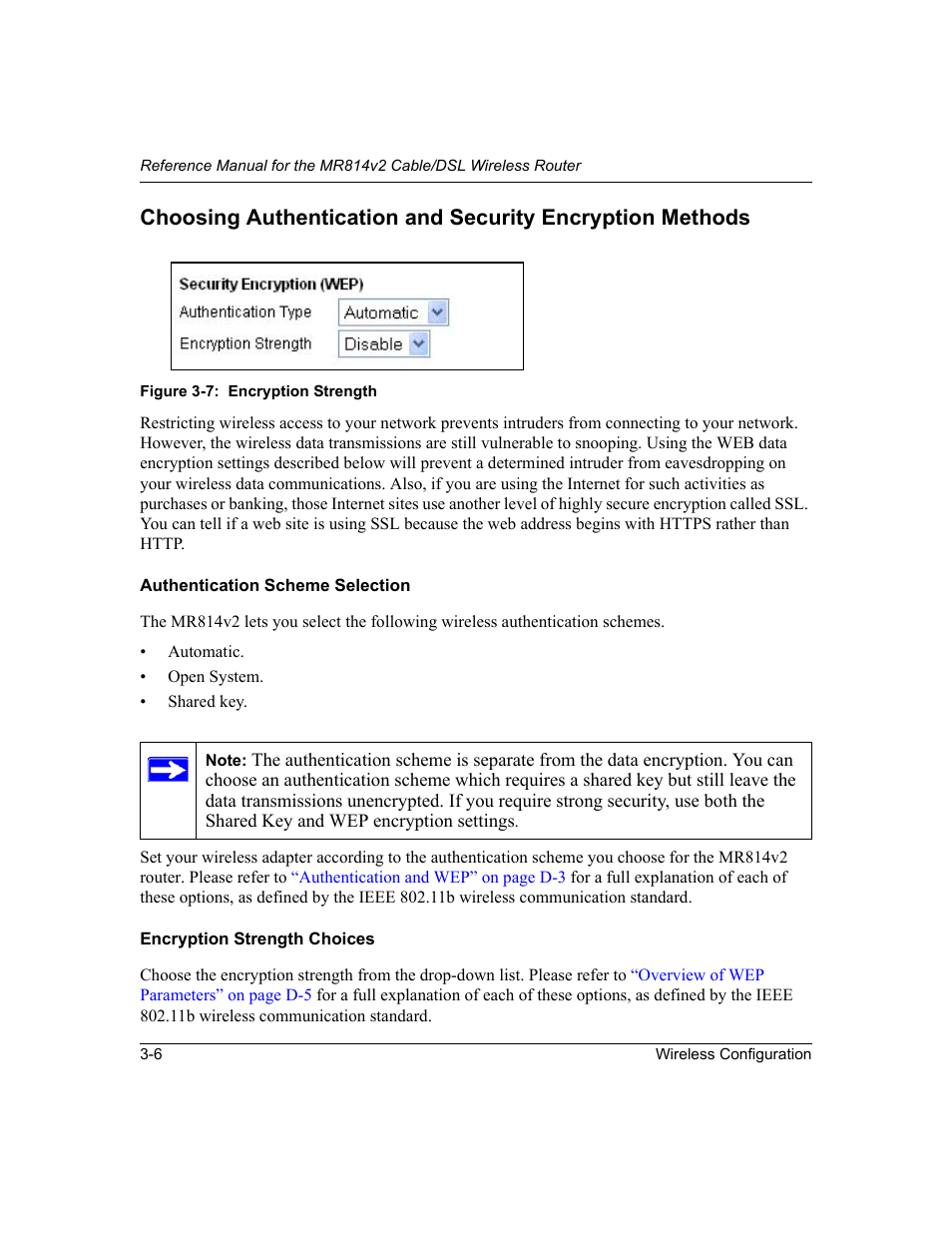 Authentication scheme selection, Encryption strength choices | NETGEAR MR814v2 User Manual | Page 42 / 142