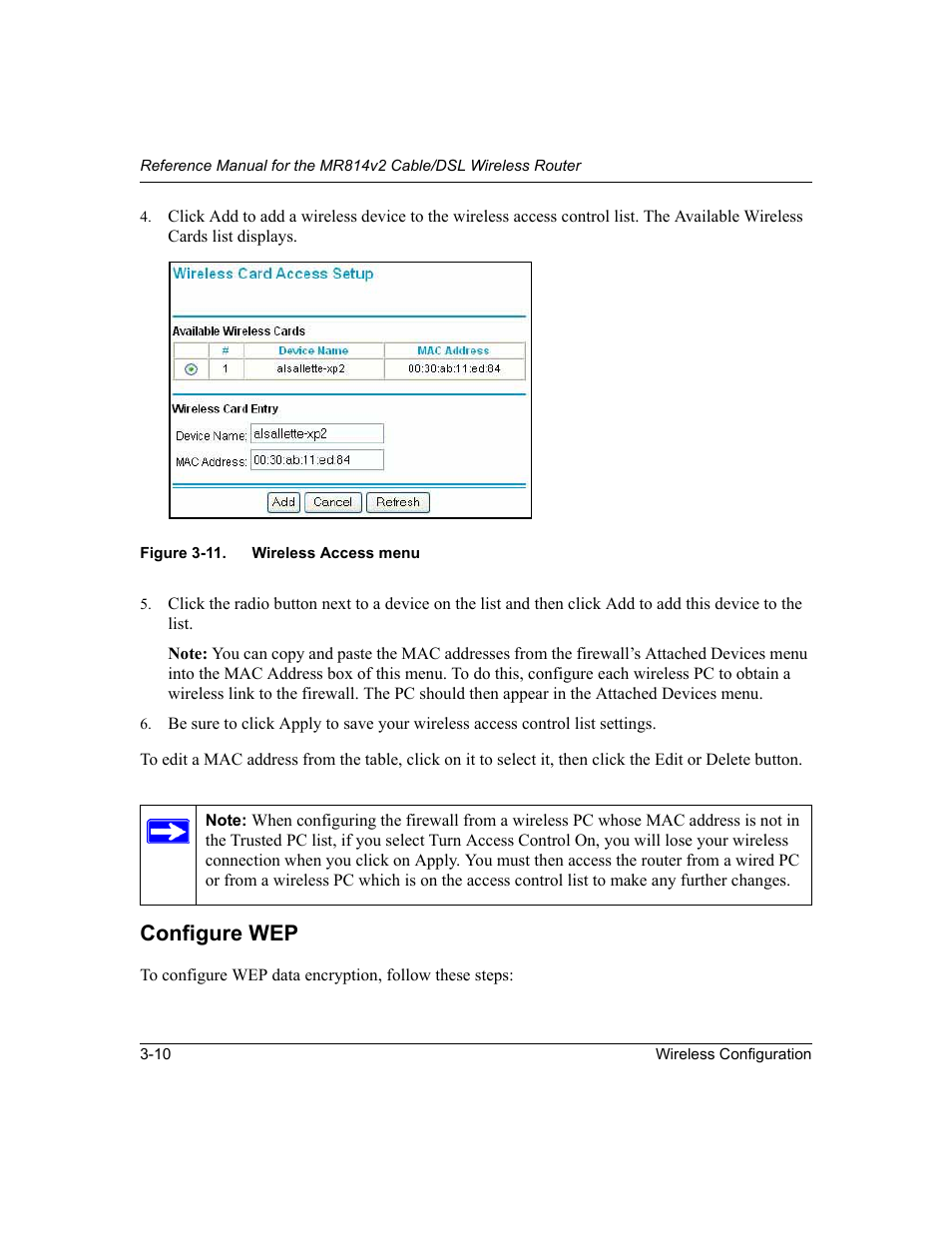 Configure wep, Configure wep -10 | NETGEAR MR814v2 User Manual | Page 46 / 142