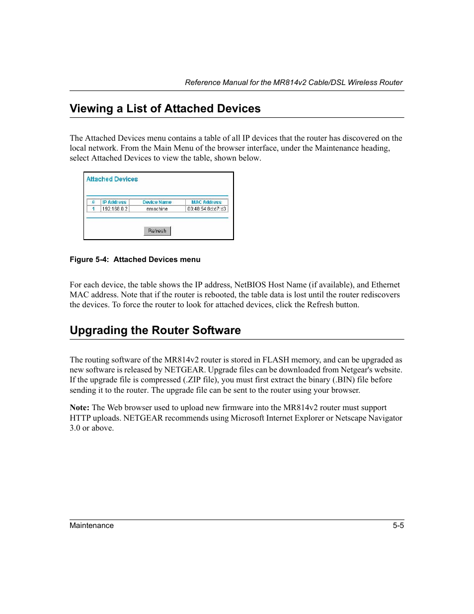 Viewing a list of attached devices, Upgrading the router software | NETGEAR MR814v2 User Manual | Page 61 / 142