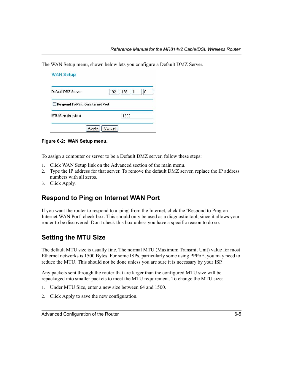 Respond to ping on internet wan port, Setting the mtu size | NETGEAR MR814v2 User Manual | Page 69 / 142