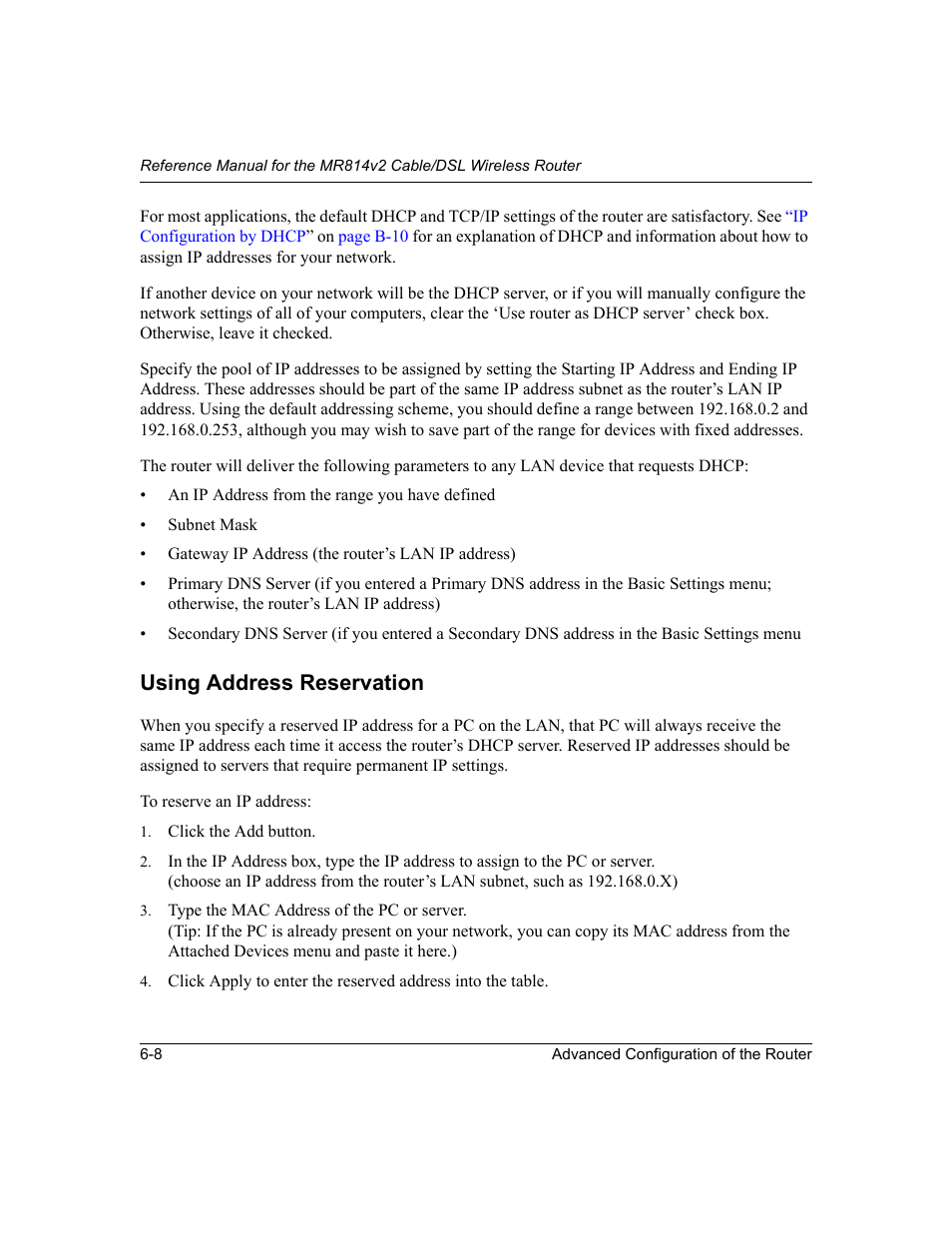 Using address reservation, Using address reservation -8 | NETGEAR MR814v2 User Manual | Page 72 / 142