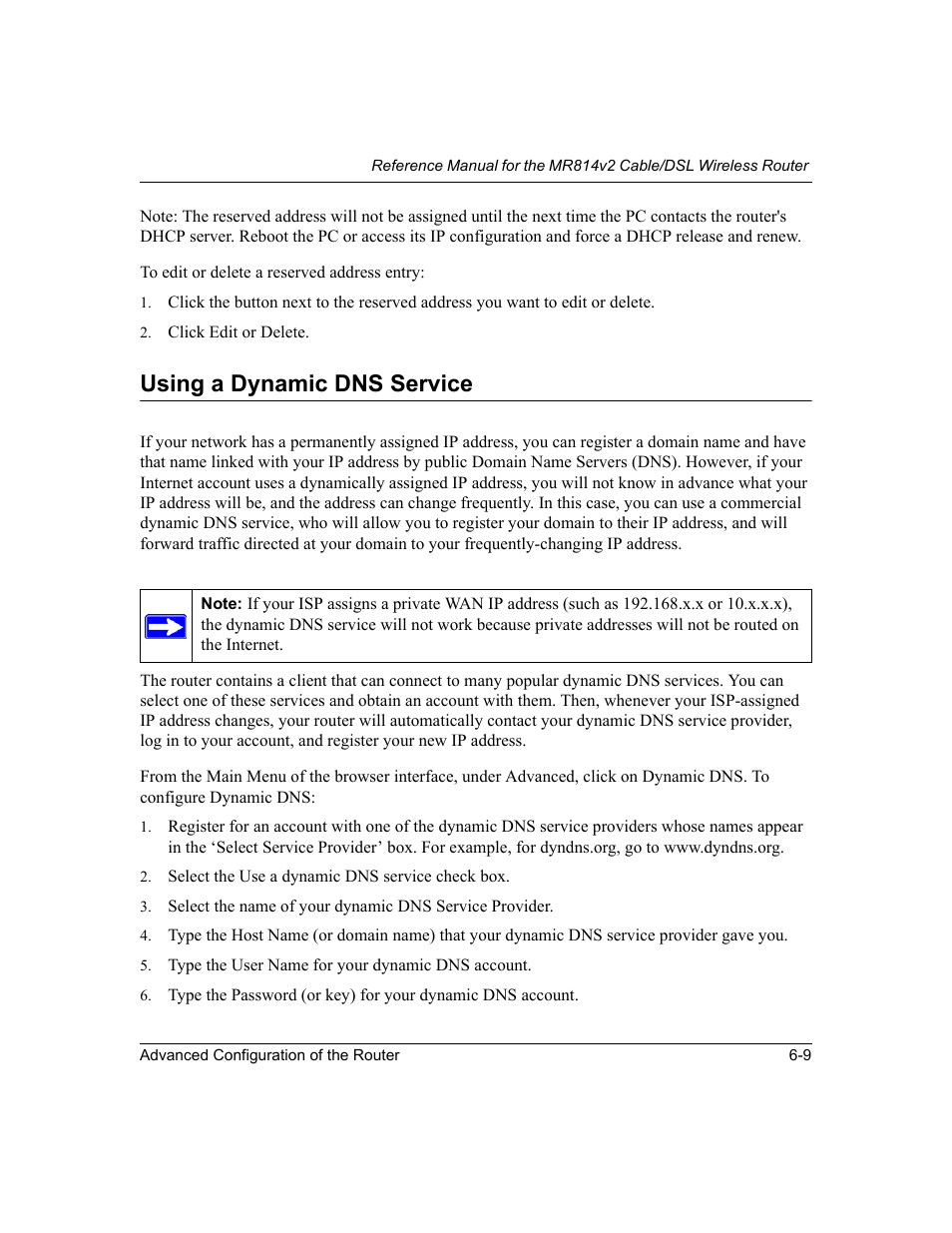 Using a dynamic dns service, Using a dynamic dns service -9 | NETGEAR MR814v2 User Manual | Page 73 / 142