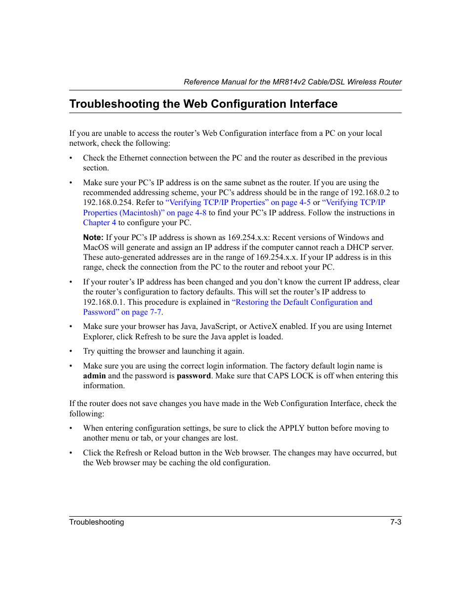 Troubleshooting the web configuration interface, Troubleshooting the web configuration interface -3 | NETGEAR MR814v2 User Manual | Page 83 / 142