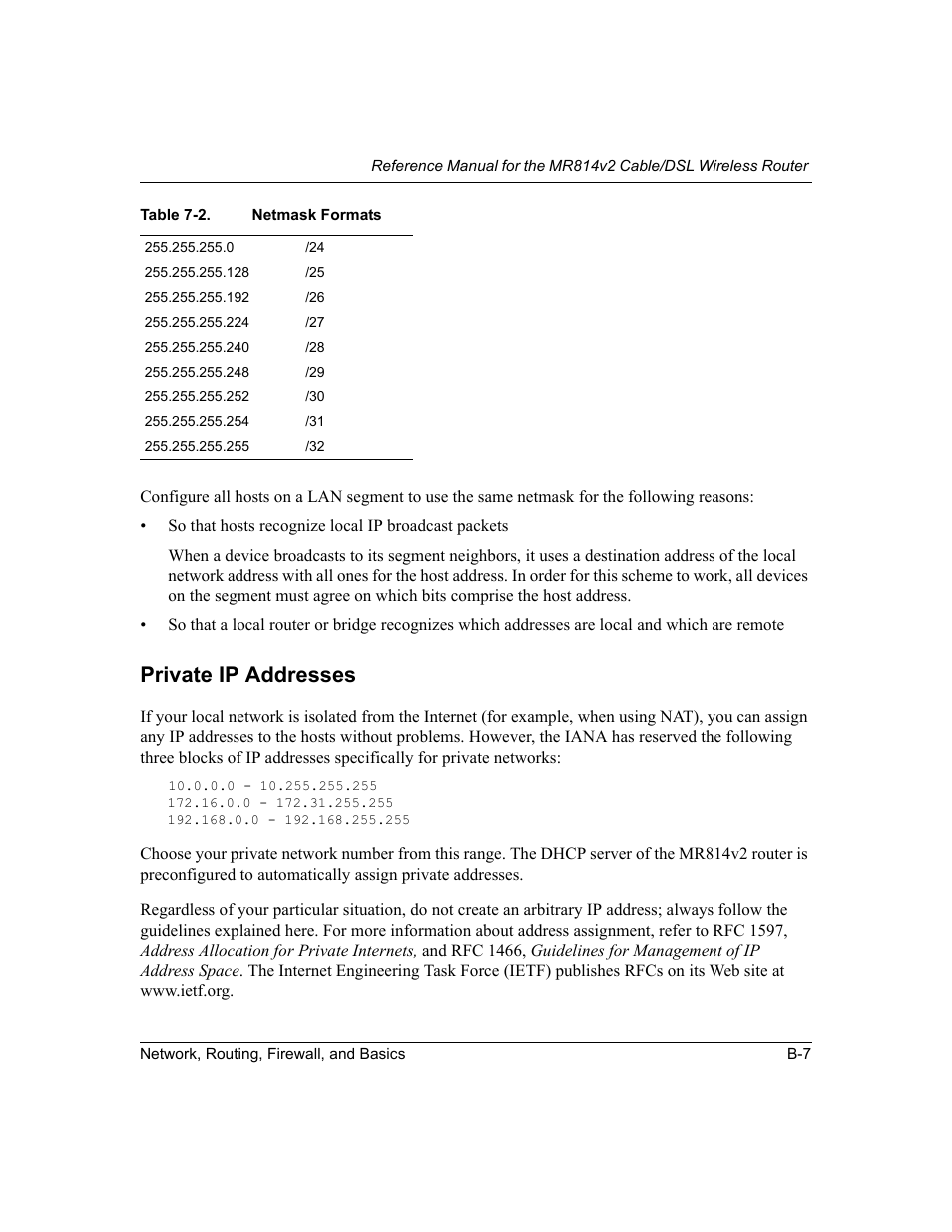 Private ip addresses | NETGEAR MR814v2 User Manual | Page 97 / 142