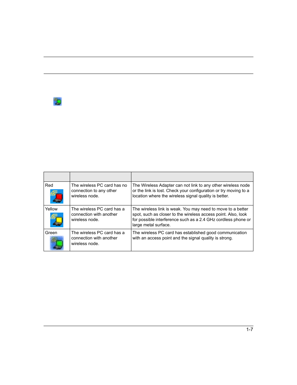 Connecting to wireless networks and the internet, Icon colors, Icon colors -7 | NETGEAR RangeMax Next Wireless Notebook Adapter WN511T User Manual | Page 19 / 52