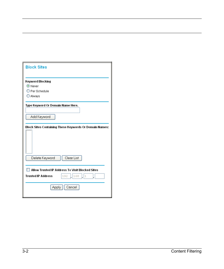 Blocking access to internet sites, Blocking access to internet sites -2 | NETGEAR KWGR614 User Manual | Page 36 / 94