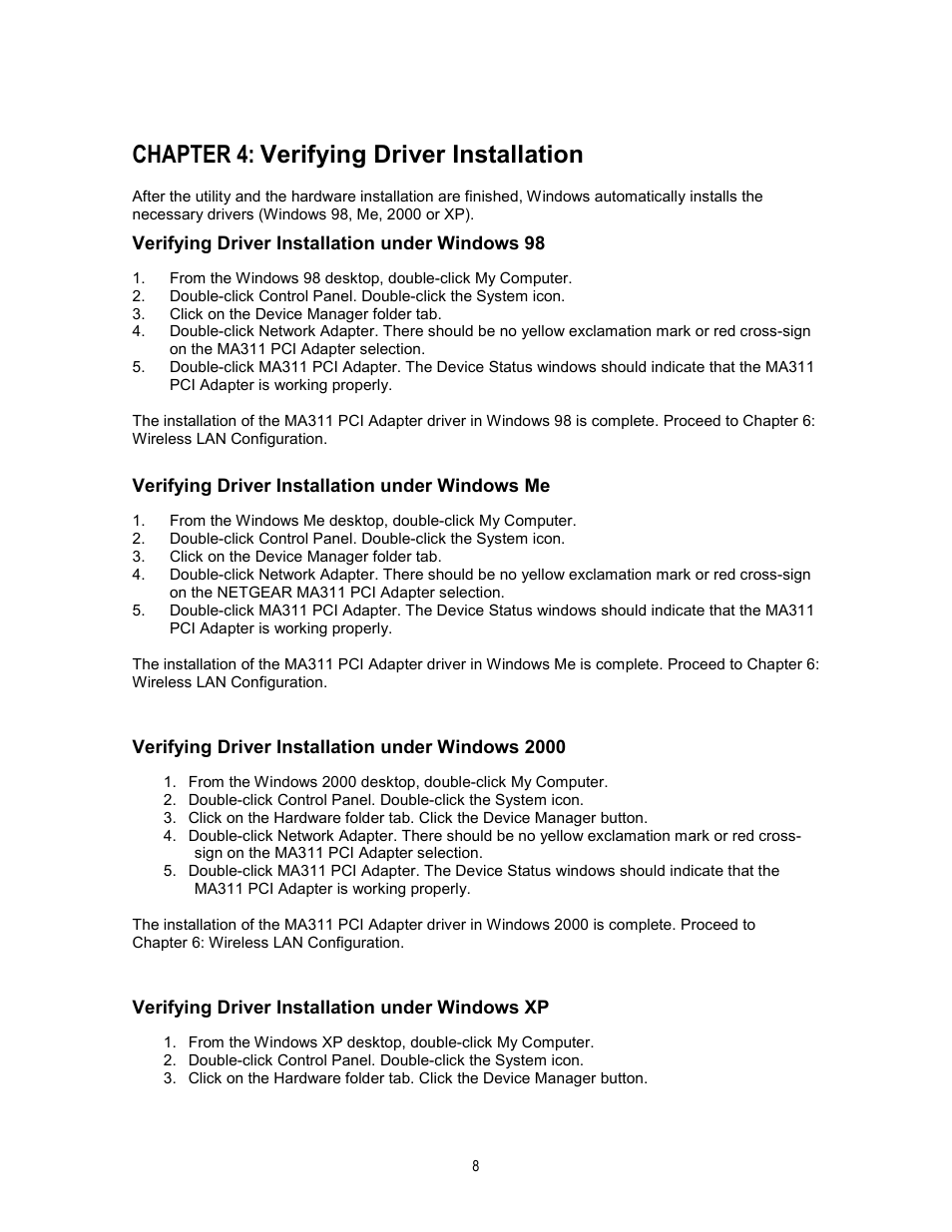 Chapter 4: verifying driver installation | NETGEAR MA311 User Manual | Page 11 / 34