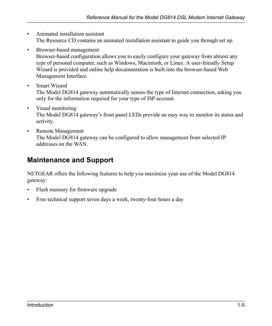 Maintenance and support, Maintenance and support -5 | NETGEAR DSL Modem Internet Gateway DG814 User Manual | Page 19 / 110