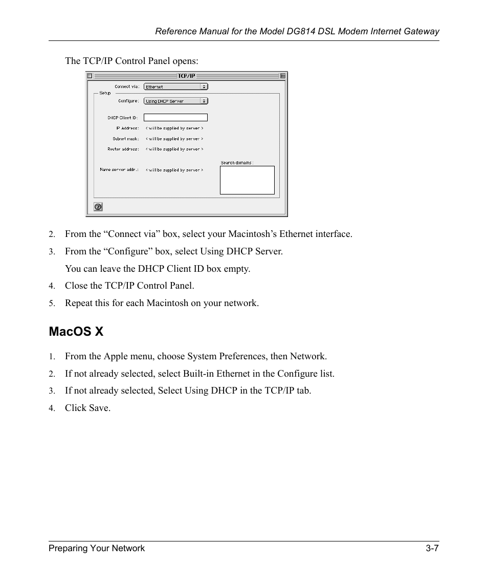 Macos x, Macos x -7 | NETGEAR DSL Modem Internet Gateway DG814 User Manual | Page 35 / 110
