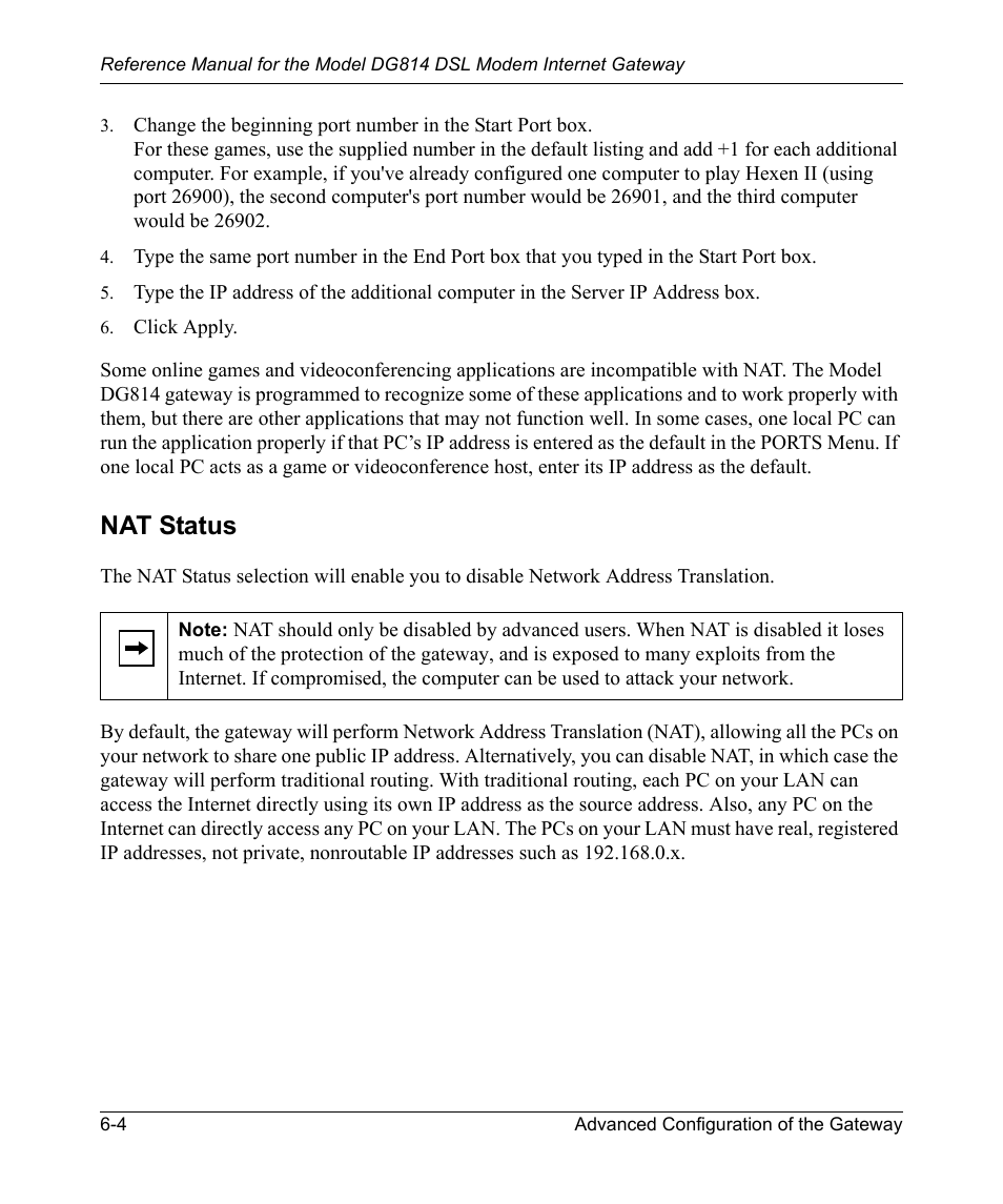 Nat status, Nat status -4 | NETGEAR DSL Modem Internet Gateway DG814 User Manual | Page 68 / 110