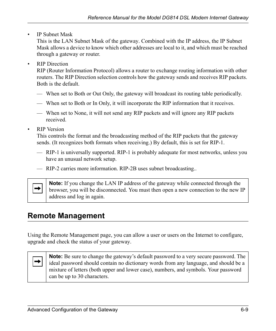 Remote management, Remote management -9 | NETGEAR DSL Modem Internet Gateway DG814 User Manual | Page 73 / 110
