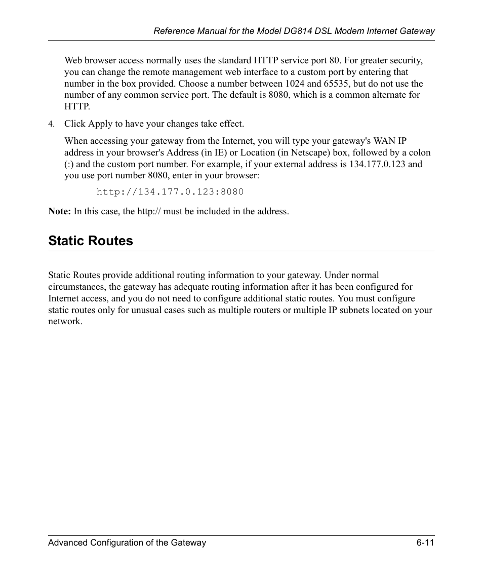 Static routes, Static routes -11 | NETGEAR DSL Modem Internet Gateway DG814 User Manual | Page 75 / 110