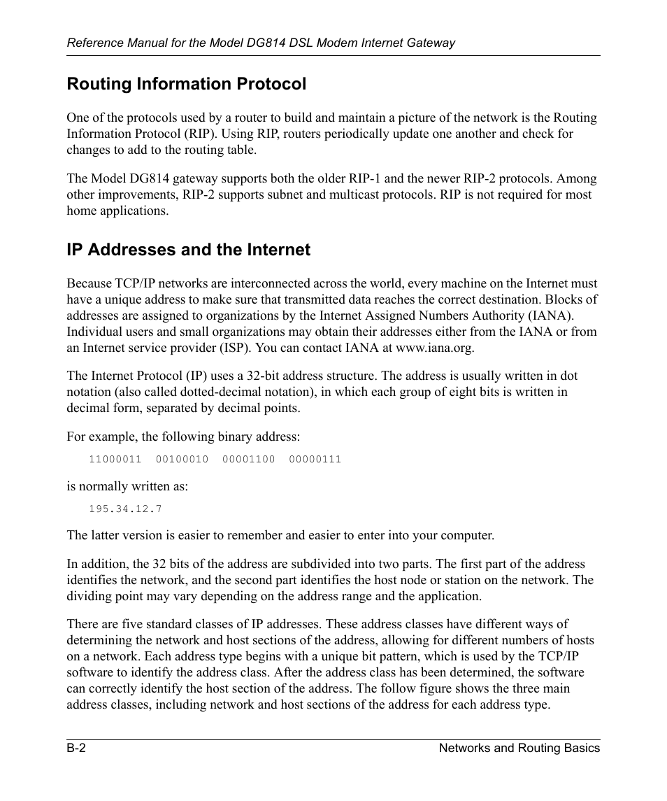 Routing information protocol, Ip addresses and the internet | NETGEAR DSL Modem Internet Gateway DG814 User Manual | Page 92 / 110