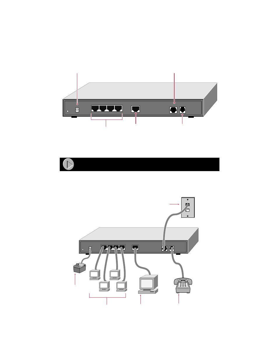 Rear panel, Hardware installation, Model rm356 modem router installation guide | NETGEAR RM356 User Manual | Page 3 / 11