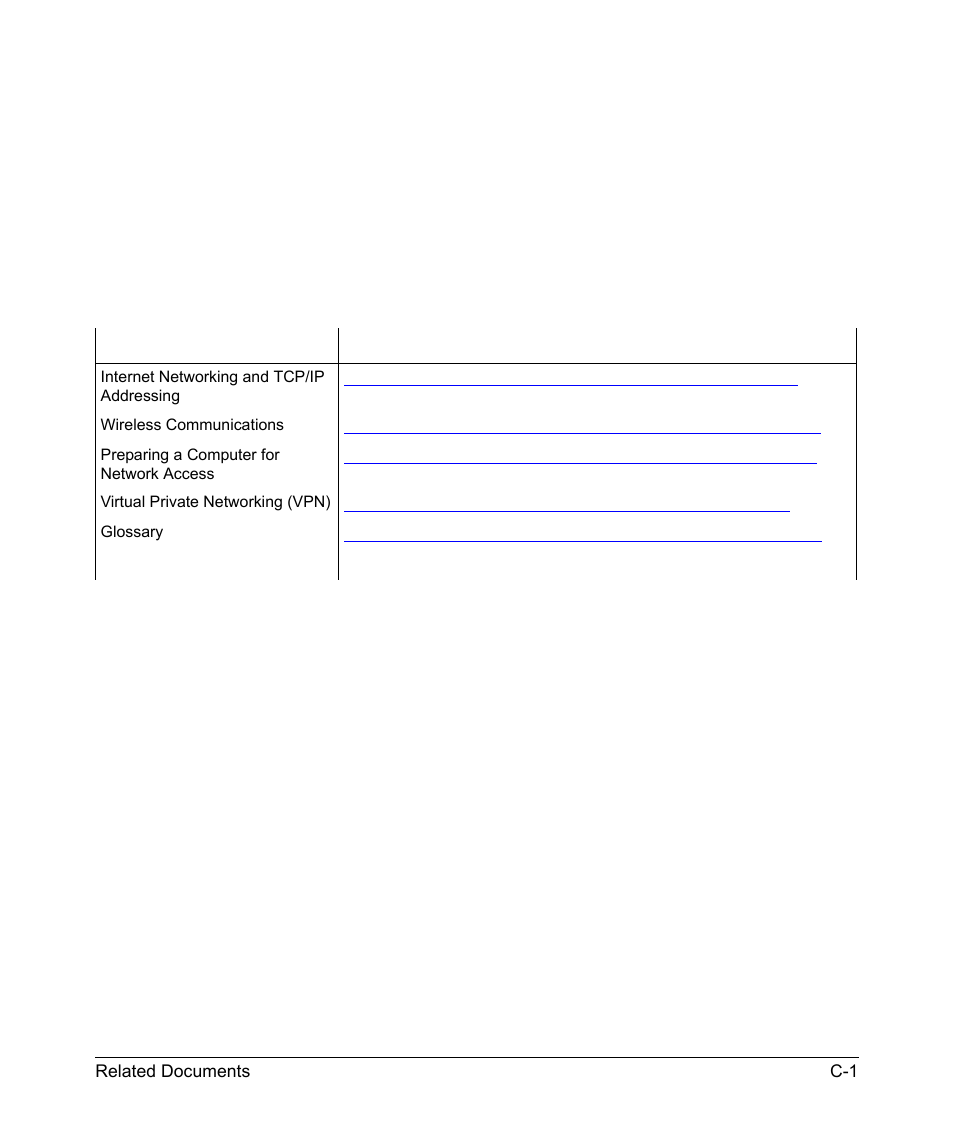 Appendix c related documents, A, see, Wireless | Communications” in appendix c, Wireless communications” in appendix c, For a full, Virtual private networking (vpn)” in appendix c, To l, Preparing a computer for, Network access” in appendix c | NETGEAR DG834GSP User Manual | Page 207 / 208