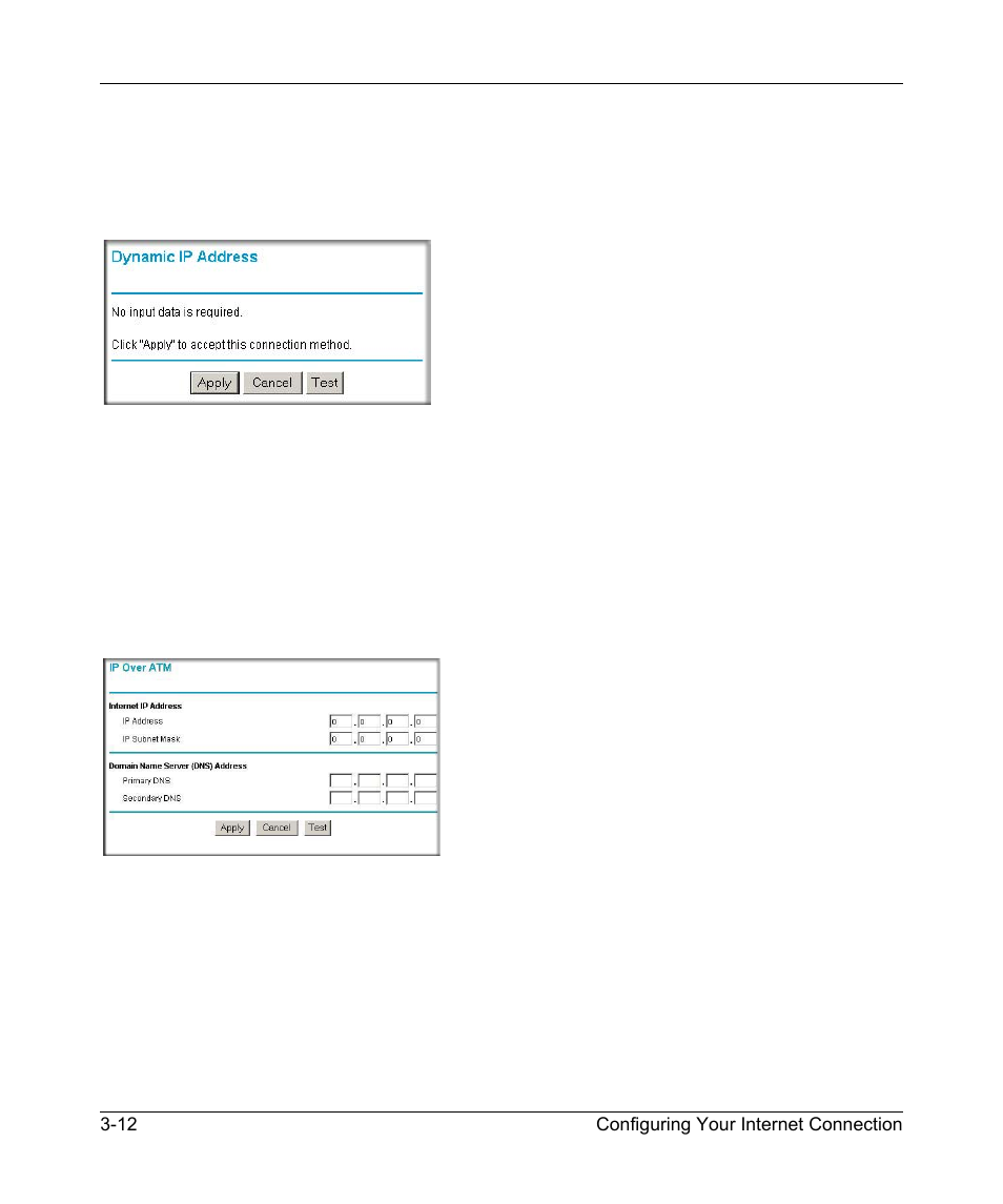 Wizard-detected dynamic ip account setup, Wizard-detected ip over atm account setup | NETGEAR DG834GSP User Manual | Page 38 / 208
