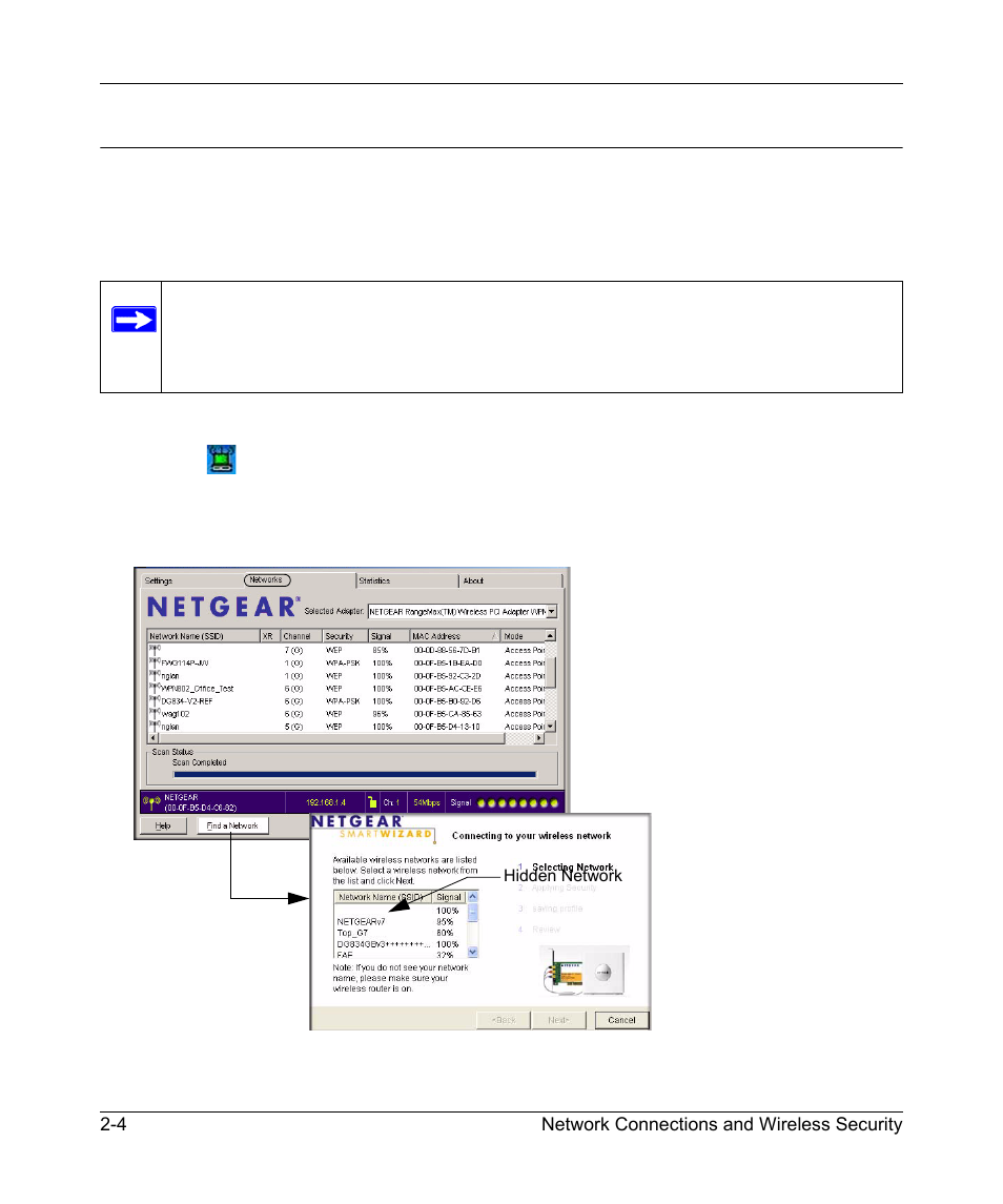 Finding a network, Finding a network -4 | NETGEAR RangeMax Next Wireless PCI Adapter WN311T User Manual | Page 26 / 56