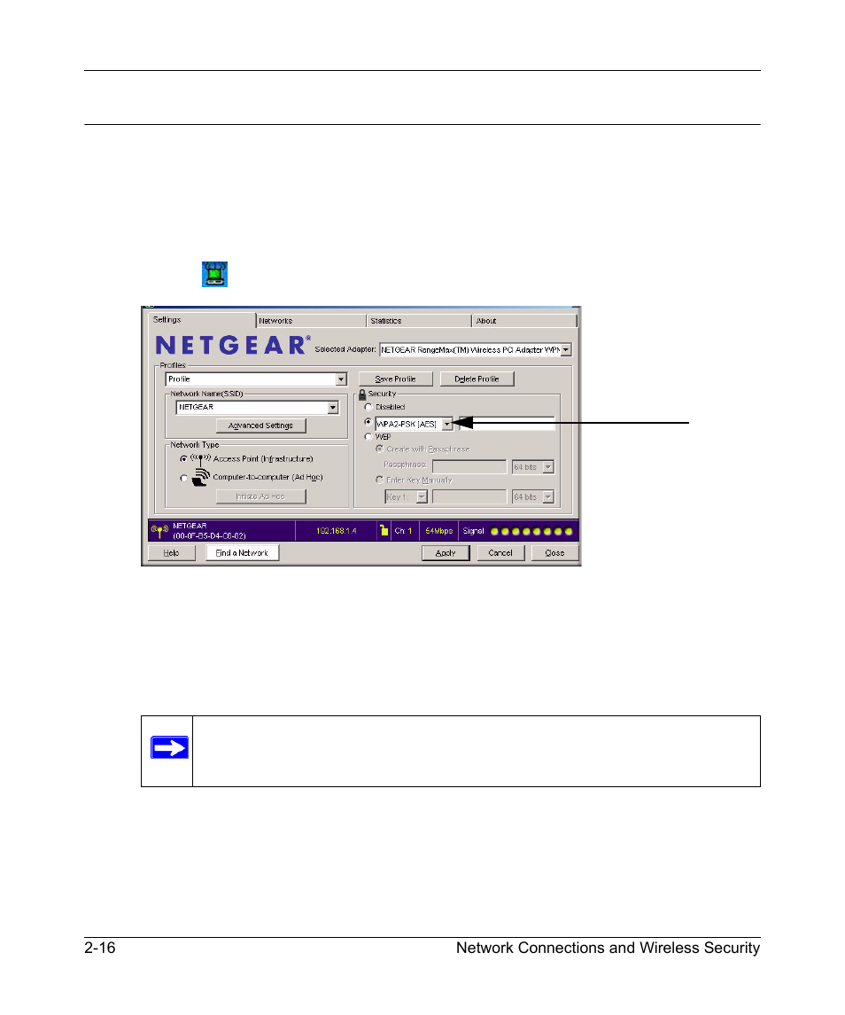 Setting up wpa2-psk security, Setting up wpa2-psk security -16 | NETGEAR RangeMax Next Wireless PCI Adapter WN311T User Manual | Page 38 / 56