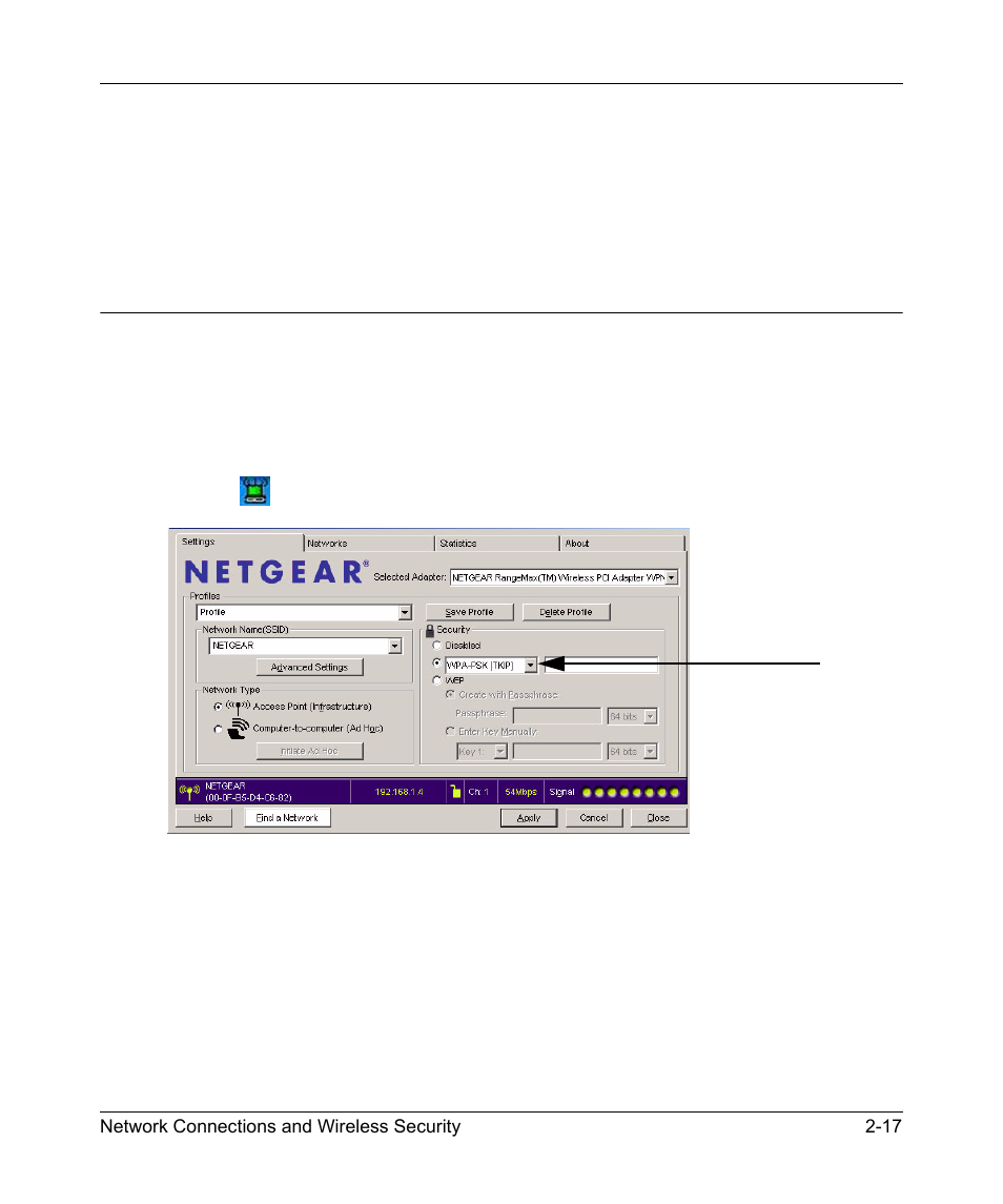 Setting up wpa-psk security, Setting up wpa-psk security -17 | NETGEAR RangeMax Next Wireless PCI Adapter WN311T User Manual | Page 39 / 56